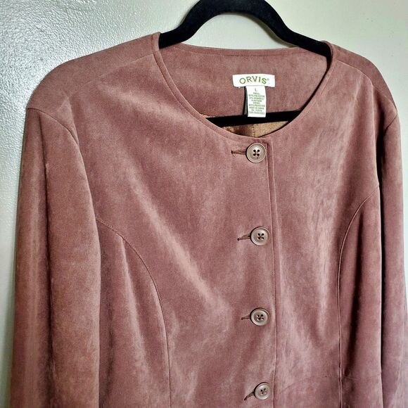 Orvis Jacket Womens Size Large Brown Lightweight Faux Suede Button Front Pockets - Picture 3 of 7